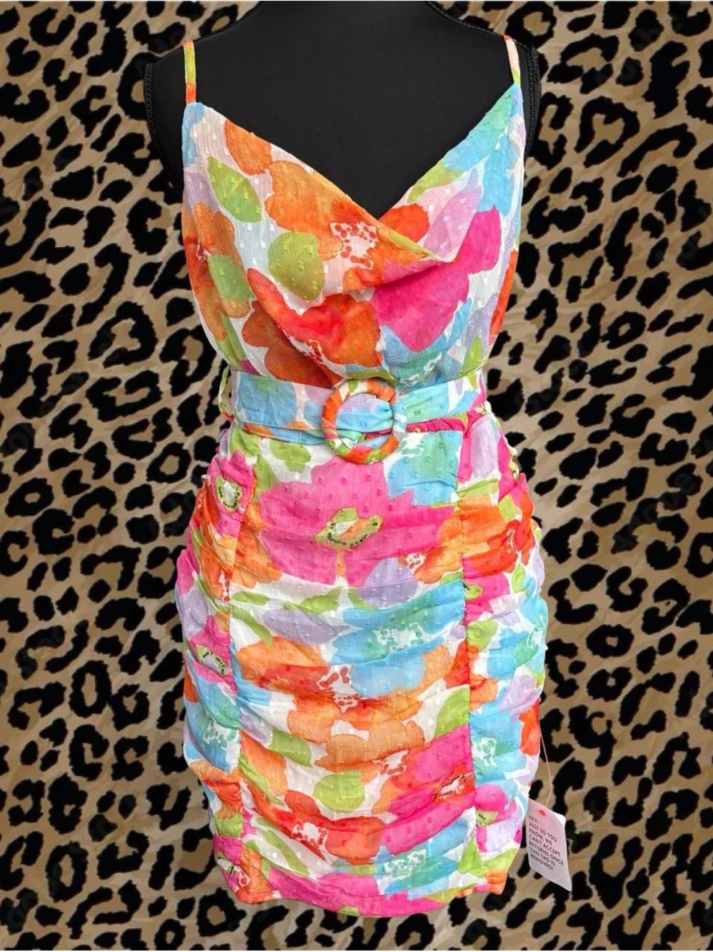 ASOS Bright Floral Cowl Neck Mini Dress in Pink, Orange & Blue